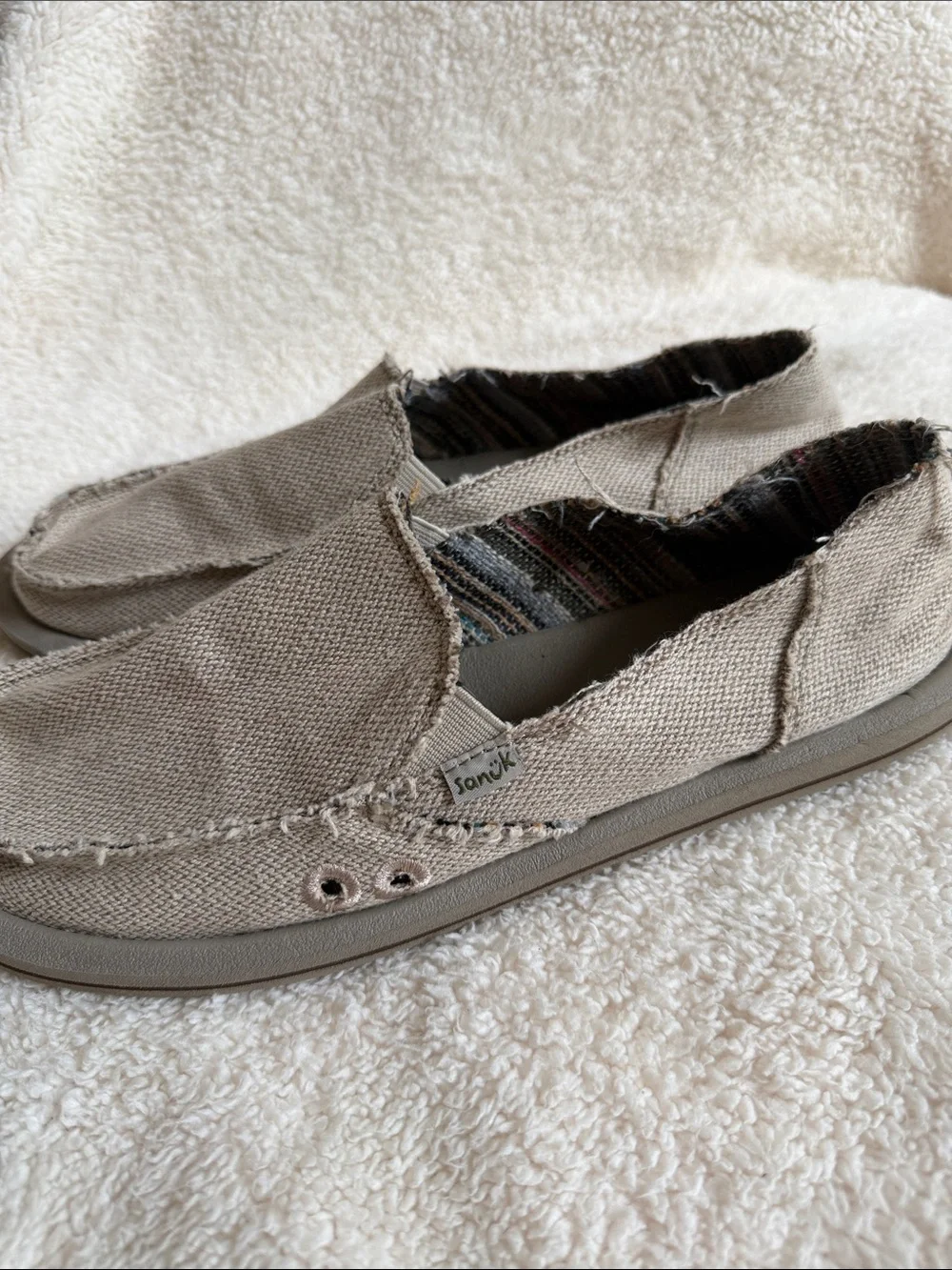 Sanuk Men's Canvas Slip-On Loafers in Taupe